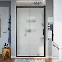 Душевая дверь в нишу STWORKI Стокгольм 110см 3GW225TTKK000 профиль черный матовый, стекло матовое