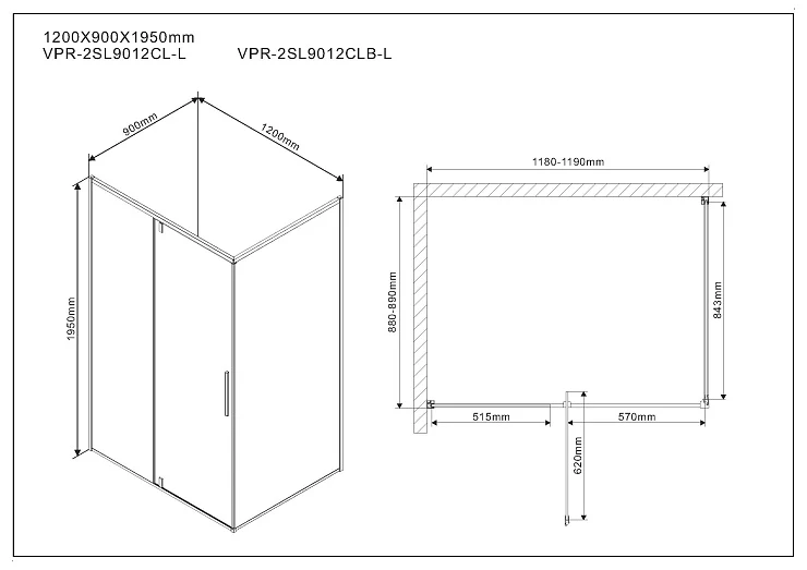 Душевой уголок Vincea Slim 120х90см VPR-2SL9012CL-L профиль хром, стекло прозрачное