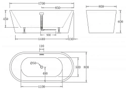 Акриловая ванна BelBagno 170x80 BB71-170 белая глянцевая