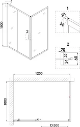 Душевой уголок Niagara Nova 120x100см NG-82-12AB-A100B профиль черный, стекло прозрачное