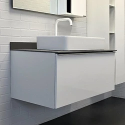 Тумба с раковиной Comforty Милан 90 00-00007900CF белая, со светло-серой столешницей