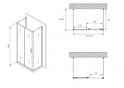 Душевой уголок ABBER Schwarzer Diamant 80х100см AG30100B-S80B-S80B профиль черный, стекло прозрачное