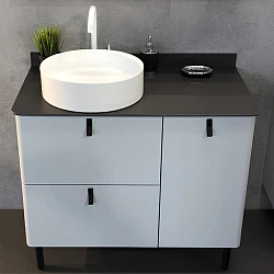 Тумба с раковиной Comforty Сорренто 90Н 00-00000821CF светло-серая, с антрацитовой столешницей