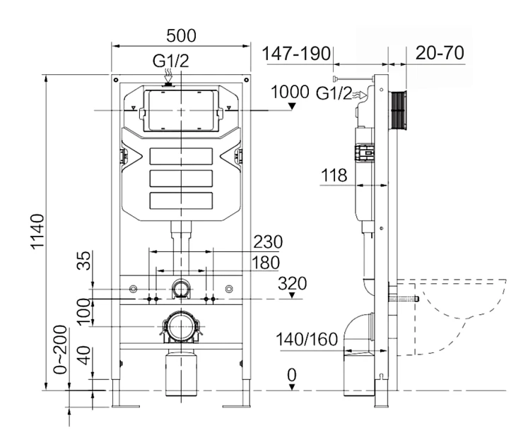 Система инсталляции для унитазов Ceramica Nova Envision Flat CN1002CH с кнопкой хром