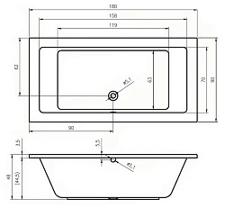 Акриловая ванна Riho Lusso 180x90 B026001005 без опоры, белая глянцевая
