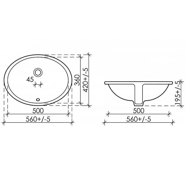 Раковина встраиваемая под столешницу Ceramica Nova Element 56см CN6043 белая
