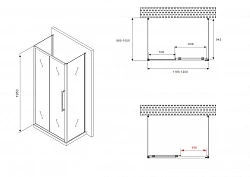 Душевой уголок ABBER Schwarzer Diamant 120х100см AG30120BH-S100B-S100B черный, стекло прозрачное