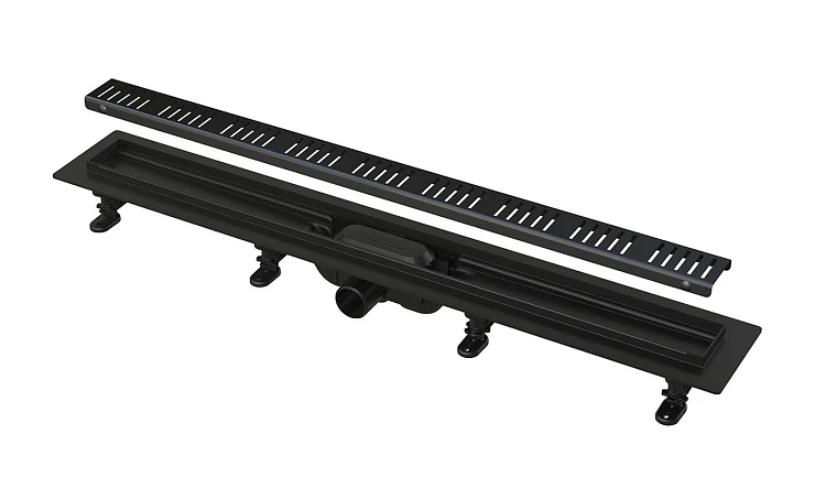 Душевой лоток AlcaPlast APZ10BLACK 650M с решеткой и опорами, черный