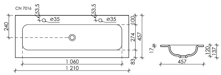 Раковина встраиваемая Ceramica Nova Grace 120см CN7016MB черная матовая