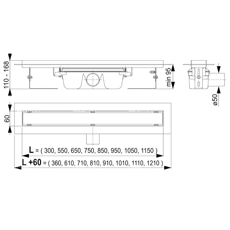 Душевой лоток AlcaPlast APZ6 750 с опорами, хром