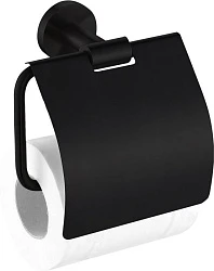 Держатель туалетной бумаги Aquanet 4586MB с крышкой, черный матовый