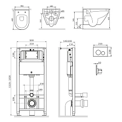 Инсталляция с унитазом и клавишей AM.PM Spirit 2.0 IS49051.701700 белый, синий, хром