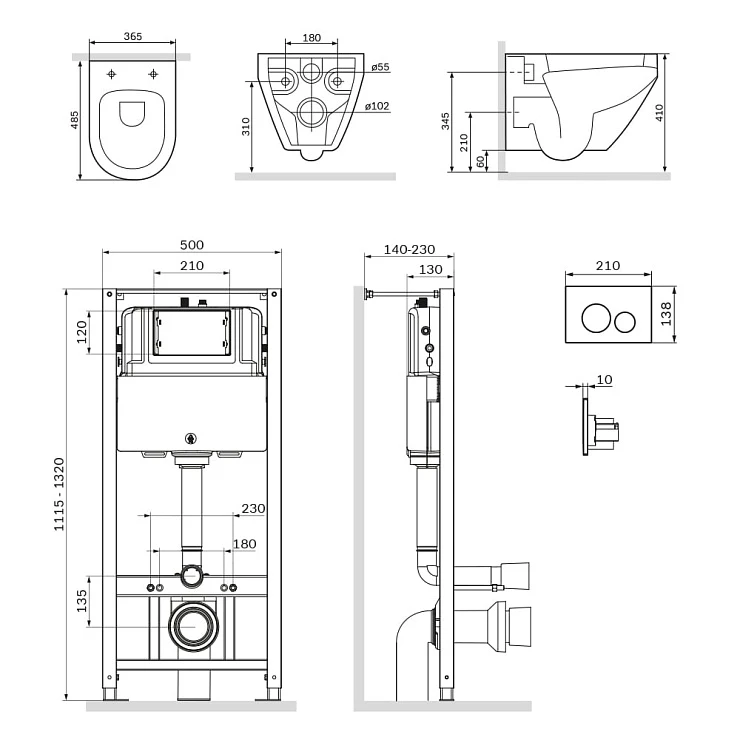 Инсталляция с унитазом и клавишей AM.PM Spirit 2.0 IS49051.701700 белый, синий, хром