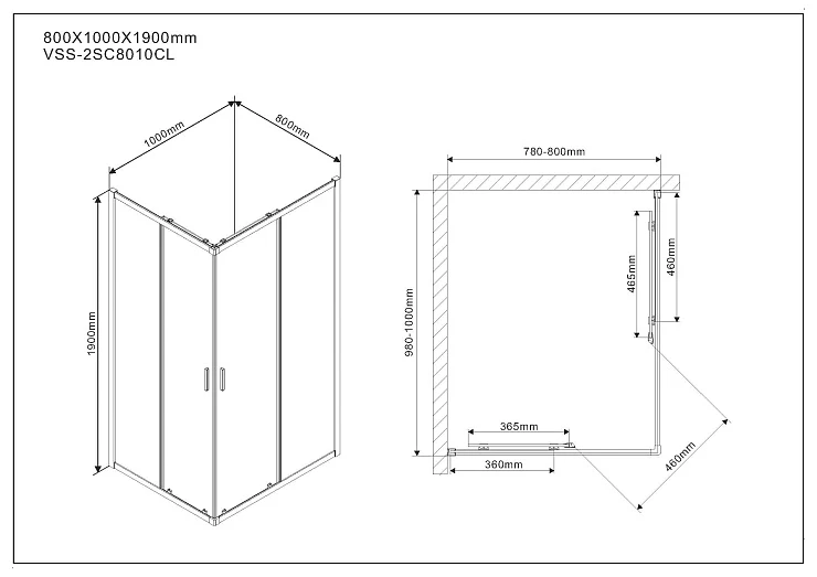 Душевой уголок Vincea Scala 100х80см VSS-2SC8010CL профиль хром, стекло прозрачное