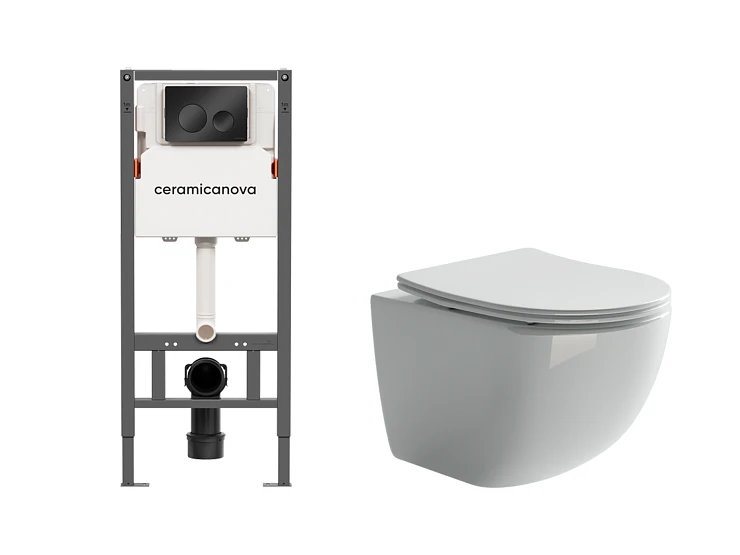 Комплект инсталляции Ceramica Nova CN121001MB с унитазом CN3009, кнопка черная матовая