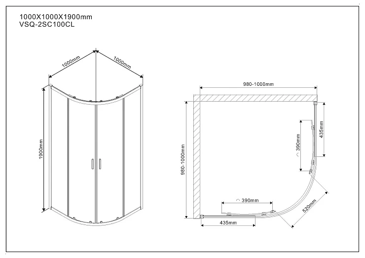 Душевой уголок Vincea Scala 100х100см VSQ-2SC100CL профиль хром, стекло прозрачное