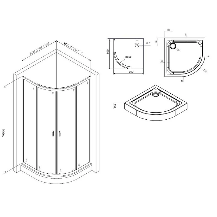 Душевой уголок AM.PM X-Joy 80x80см W88E-205-080MT64 профиль матовый хром, стекло прозрачное