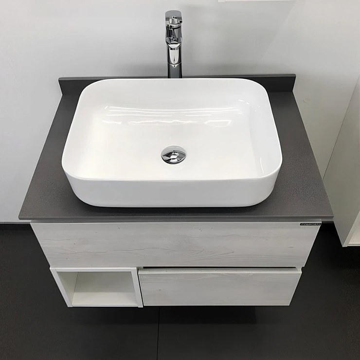 Тумба с раковиной Comforty Прага 75 00-00004198 дуб белый, с антрацитовой столешницей