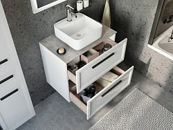 Мебель для ванной STWORKI Эстерсунд 75 белая матовая, простоун беж
