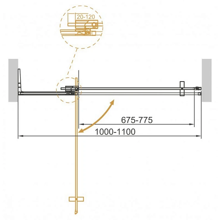 Душевая дверь в нишу Cezares Slider SLIDER-B-1-100/110-BR-GM профиль оружейная сталь, стекло бронза