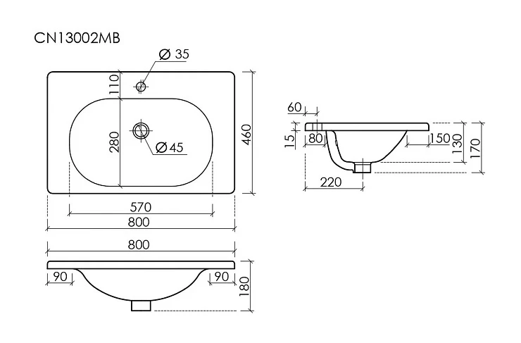 Раковина встраиваемая Ceramica Nova Sabo CN13002MB черная матовая