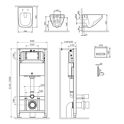 Инсталляция с унитазом и клавишей AM.PM Inspire 2.0 IS450A38.50A1700 белый, синий, черный