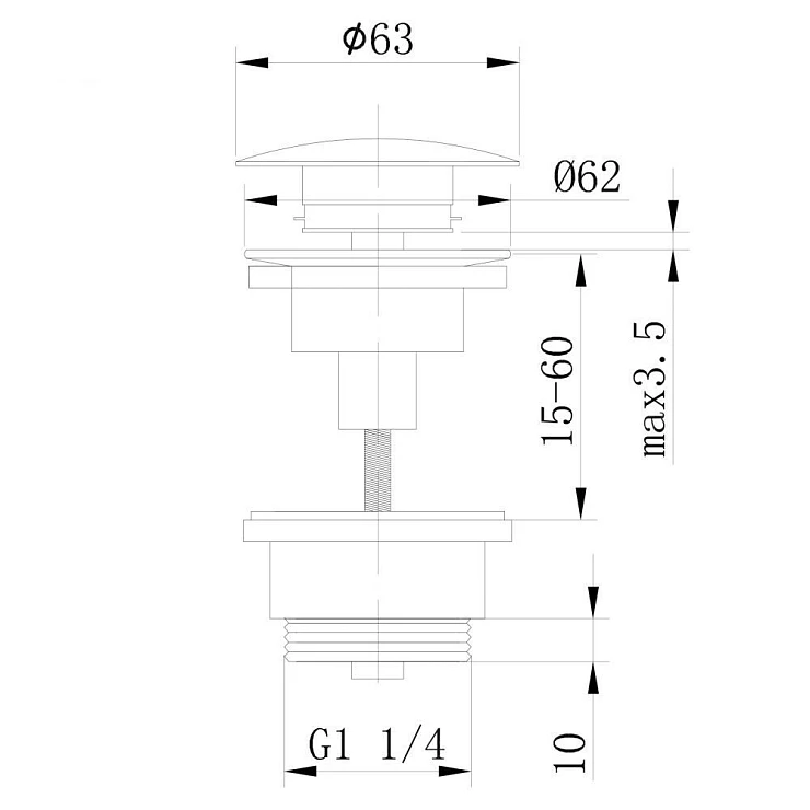 Донный клапан ABBER AF0011 без перелива, хром
