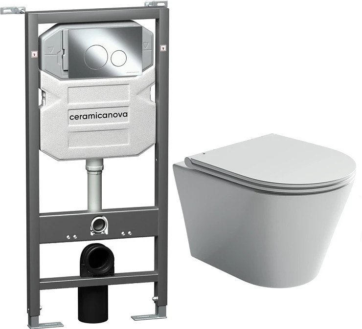 Система инсталляции для унитазов Ceramica Nova Envision Round CN1001CH с кнопкой и унитазом CN3011