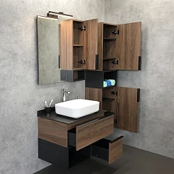 Тумба с раковиной Comforty Штутгарт 75 00-00001884CF дуб темно-коричневый, с черной столешницей