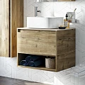 Мебель для ванной STWORKI Карлстад 60 дуб рустикальный, простоун беж, с отверстием под смеситель