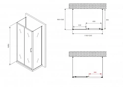 Душевой уголок ABBER Schwarzer Diamant 120х100см AG30120B-S100B-S100B профиль черный,стекло прозрачн