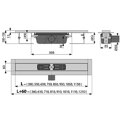 Душевой лоток AlcaPlast APZ101 650 с опорами, хром