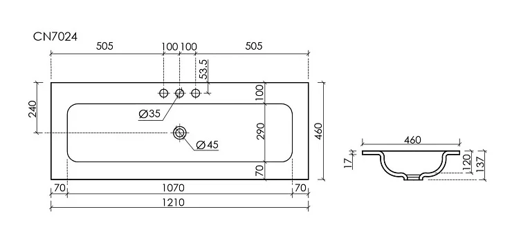 Раковина встраиваемая Ceramica Nova Grace 120 см CN7024 белая глянцевая