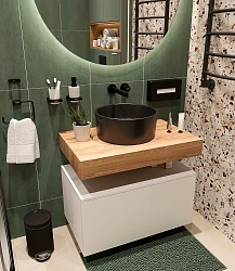 Мебель для ванной STWORKI Ольборг 80 столешница дуб французский, без отверстий, с тумбой 80, с раков