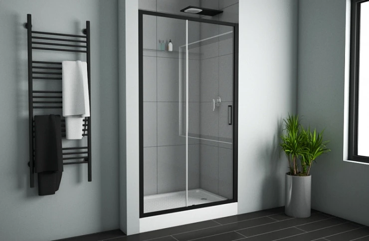 Душевая дверь в нишу Bravat Blackline 120x200см BD120.4101B профиль черный, стекло прозрачное