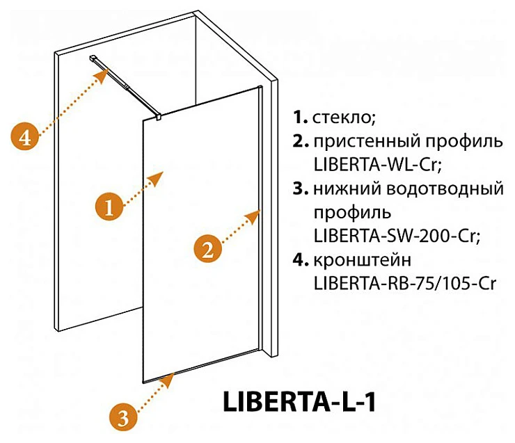 Душевая перегородка Cezares LIBERTA 86см LIBERTA-L-1-86-193-GR-NERO профиль черный, стекло серое