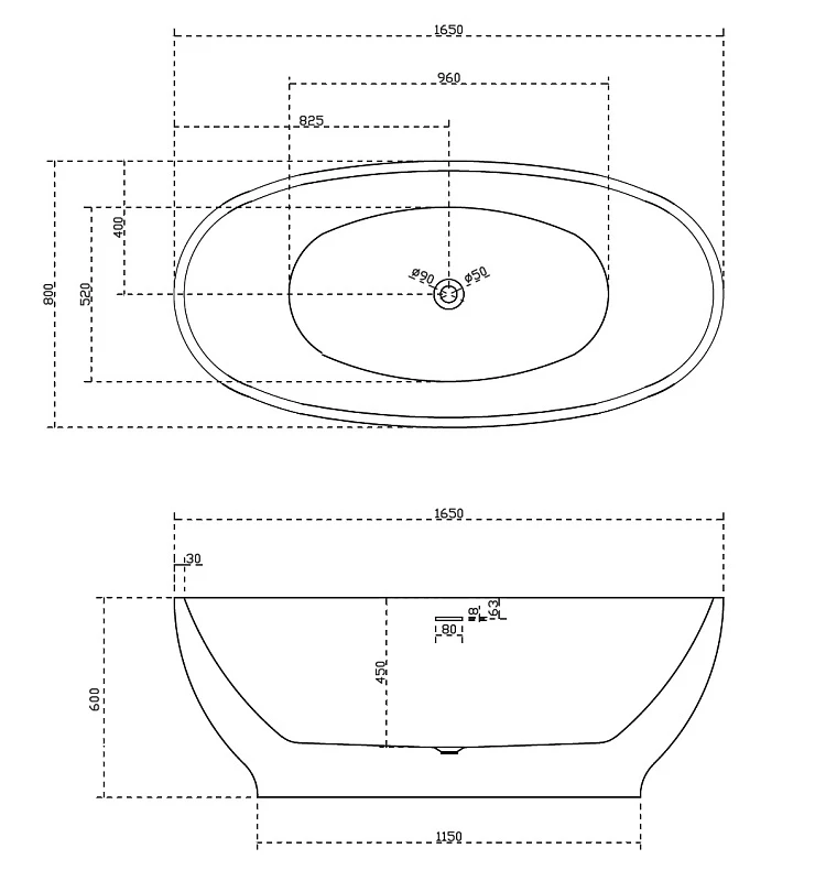 Акриловая ванна ABBER 165x80 AB9207 белая глянцевая