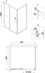 Душевой уголок Niagara Nova 80x90см NG-82-8AB-A90B профиль черный, стекло прозрачное