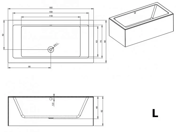 Акриловая ванна Riho Lugo 180x90 Plug & Play B134015005 левая, белая глянцевая