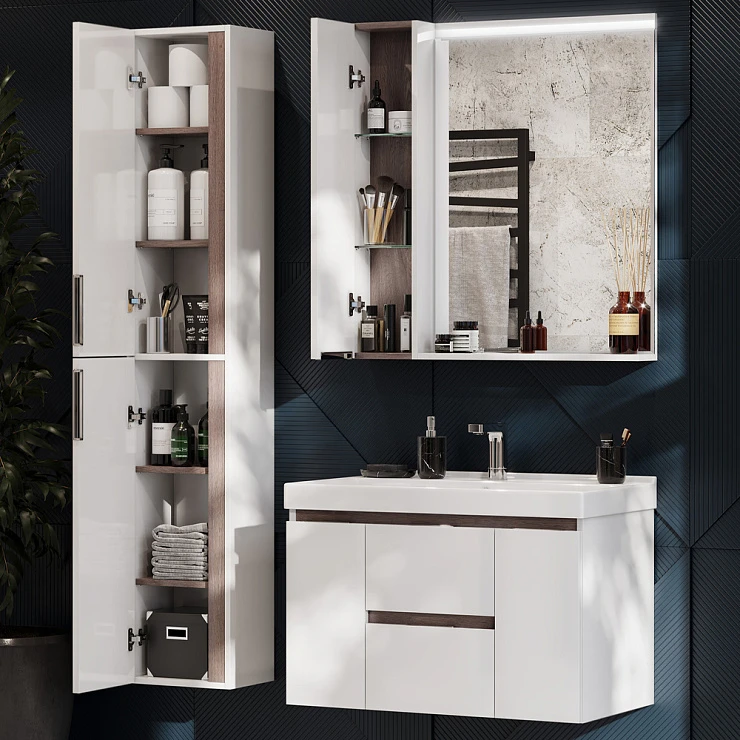 Зеркало-шкаф Aquaton Рене 80 1A222502NRC80 белый, грецкий орех