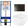 Комплект инсталляции Aquanika Basic с унитазом BelBagno Uno и кнопкой черной матовой