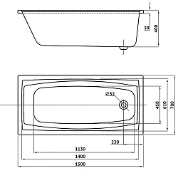 Акриловая ванна BERGES FEYA 150x70 c каркасом 050013 белая глянцевая