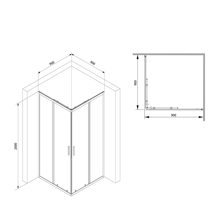 Душевой уголок AM.PM Gem S 90x90см W93G-403-090BT профиль черный, стекло прозрачное