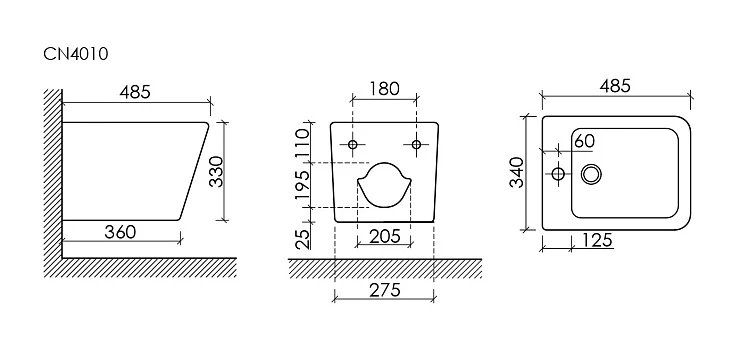 Биде подвесное Ceramica Nova Union CN4010 белое глянец