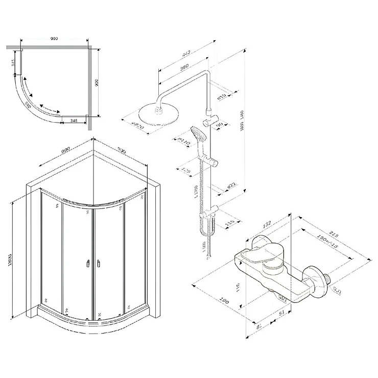 Душевой уголок AM.PM X-Joy 90x90 WK88СI профиль черный, стекло прозрачное