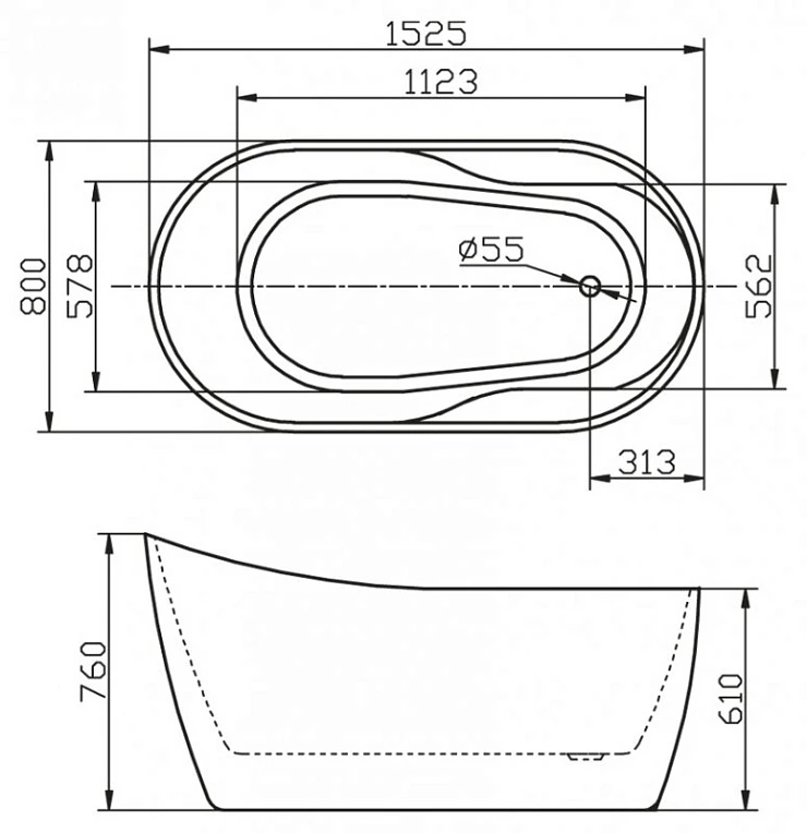 Акриловая ванна BelBagno 152,5x80x76 BB301 белая глянцевая