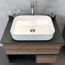 Тумба с раковиной Comforty Штутгарт 75 00-00001884CF дуб темно-коричневый, с черной столешницей