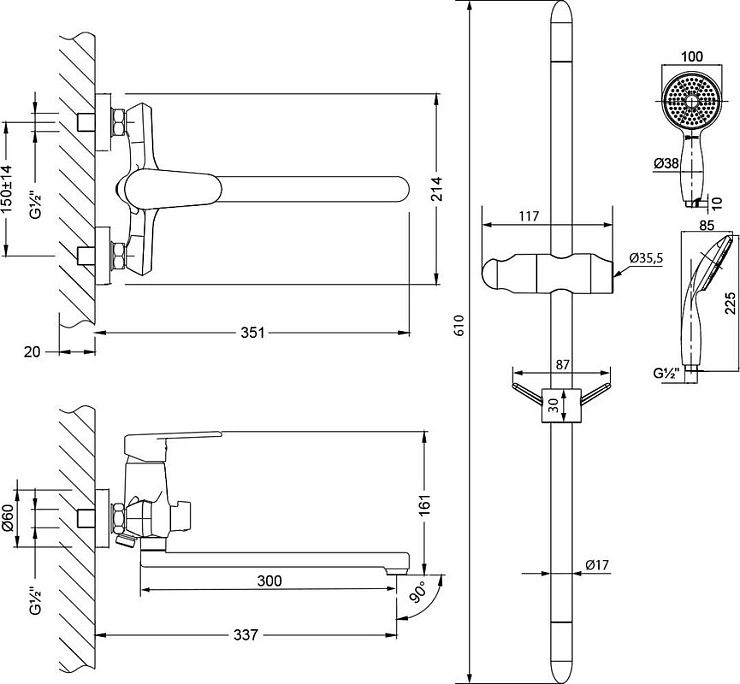 Душевой комплект Lemark Point LM0379C хром