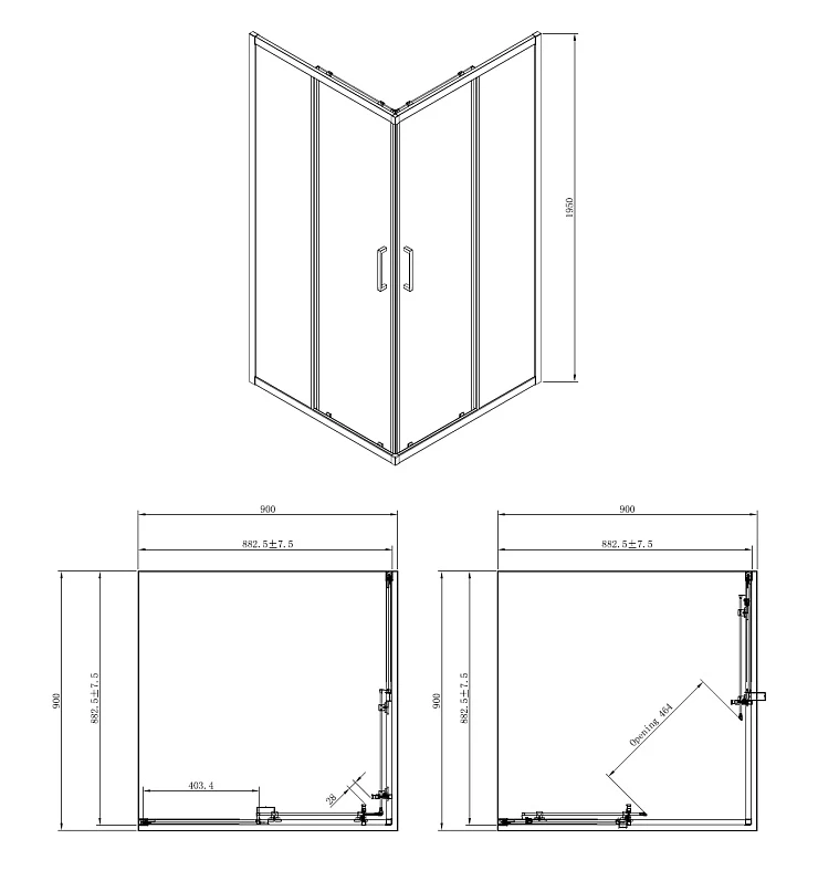 Душевой уголок Azario Seatlle 90x90см AZ-131 S A 90*90*195 профиль хром, стекло прозрачное