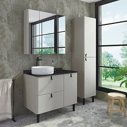 Тумба с раковиной Comforty Сорренто 90Н 00-00000821CF светло-серая, с антрацитовой столешницей